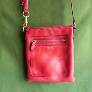Coach Red Leather Crossbody Bag Small Zip Top Purse Adjustable Strap